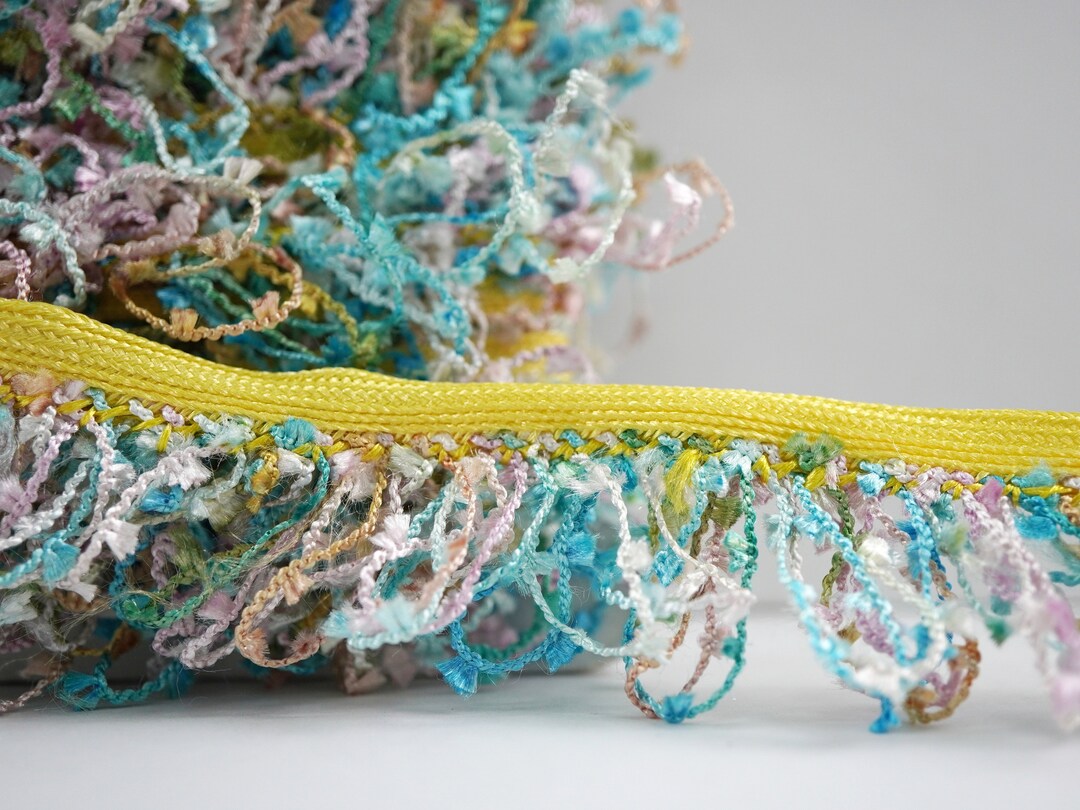 Mustard Ruffle Trim 5 Yards Mustard Yellow Multicolored Loop Trim, Multicolored Tassel Trim ...