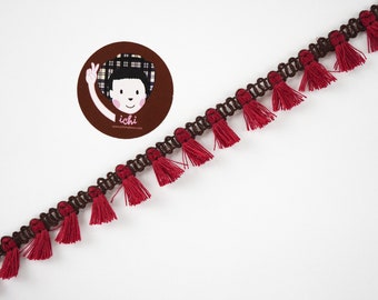 5 Yards Ruby tassel with Dark Brown Trim