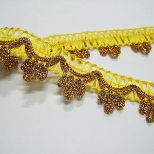 5 iarde 1&quot; finiture in pizzo, finiture in pizzo giallo-oro brillante, pizzo ampio, treccia Gimp, finiture Gimp intrecciate, finiture metalliche dorate, finiture in pizzo giallo, oro