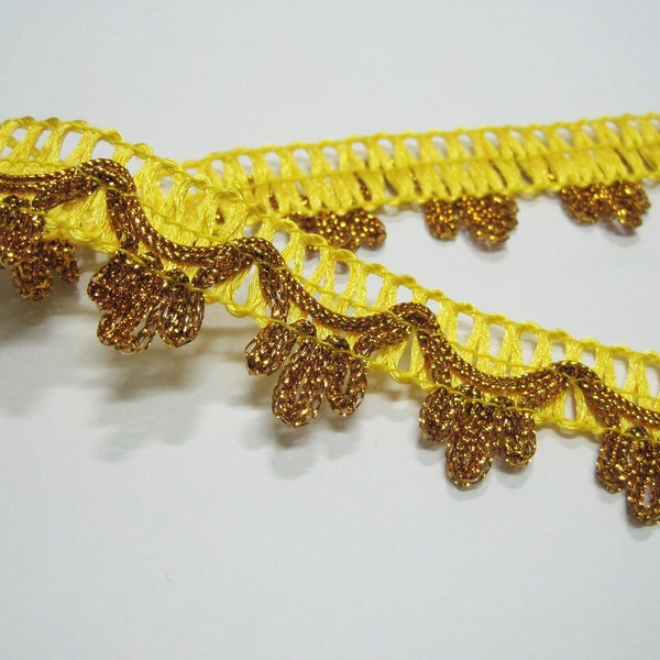 Galon en dentelle de 2,5 cm (1 po.), galon en dentelle jaune vif-or, dentelle large, ganse tresse, galon gansé tressé, galon métallique doré, galon en dentelle jaune, or