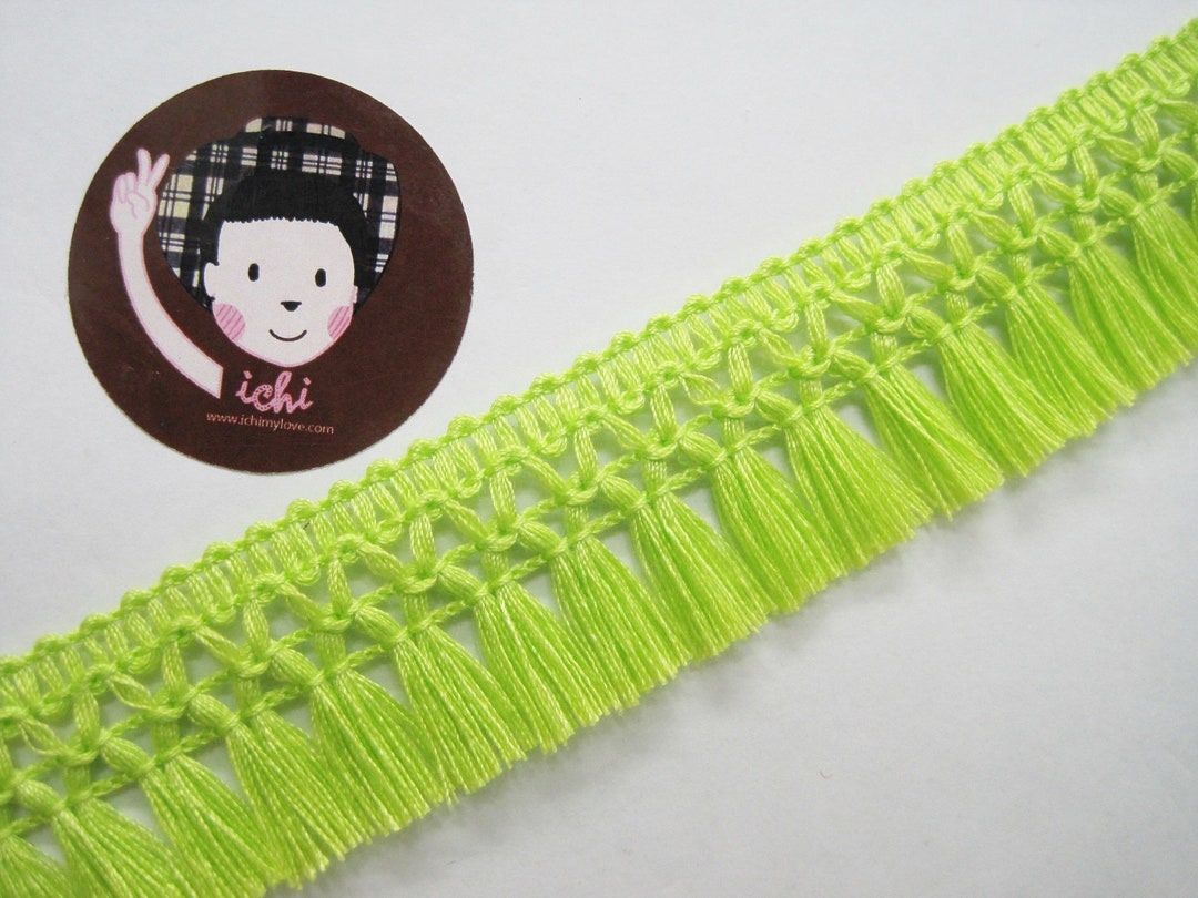 5 Yd 11/4 Lime Green Cotton Tassel Trim, Green Trim, Green Tassel