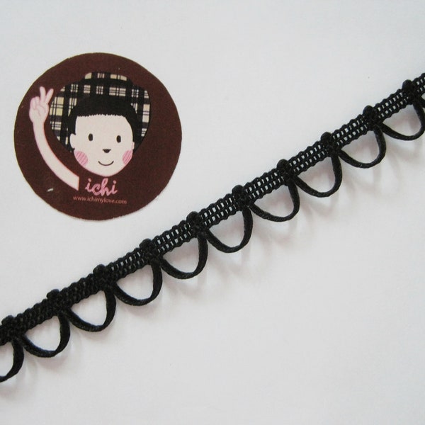 5 yards Black Loop trim, loop trim, braided trim, button looping trim, black button loop, loop lace, black scallop lace, black braid trim