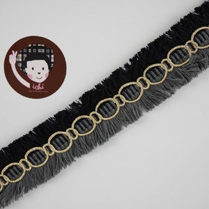 5 yards Black-Gray Double Sided Fringe, tassel fringe, 2 sides fringe, 2 side tassel trim, double sided fringe trim, black tassel fringe