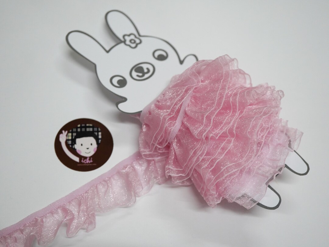 5 Yards Soft Pink Organza Ruffle Elastic Trim 2-layers, Chiffon Ruffle ...