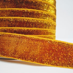 5 Yards 1&quot; Orange Glitter Ribbon, Wide Glitter Ribbon, Glitter yarn, Metallic ribbon, Gold Glitter, Gold ribbon, Gold sparkle ribbon