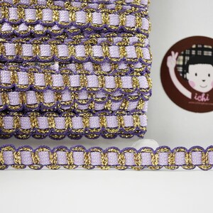 5 yards Purple with Gold Metallic Braid, Braided trim, Gold metallic braid, inserted ribbon lace, purple braided trim, purple lace trim
