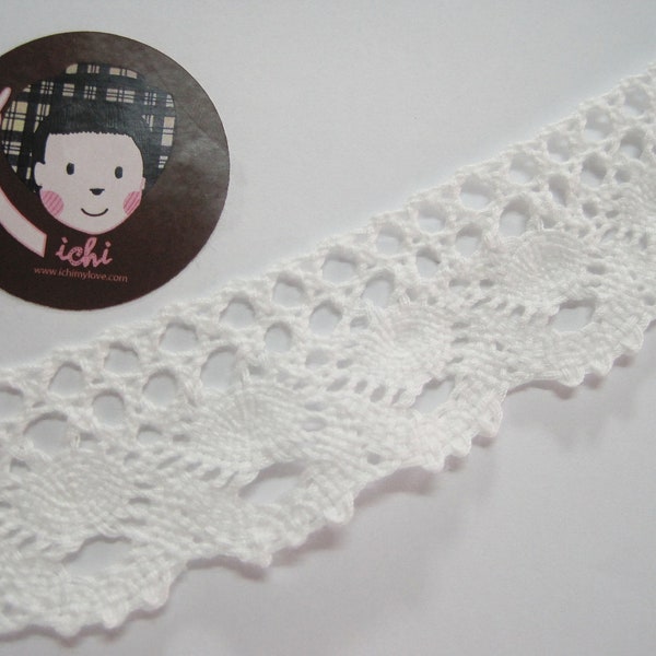 5 yards Off-White Wide Cotton Lace Trim, Crochet lace trim, Cotton Trims, Wide Lace, white lace, crochet lace, white trim, off white lace