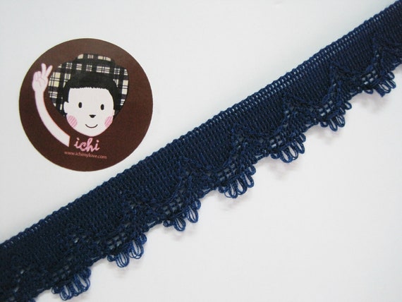 Navy Blue Galloon Lace with Ribbon and Crochet Stitch - 2.5 - (NB0212U01)  