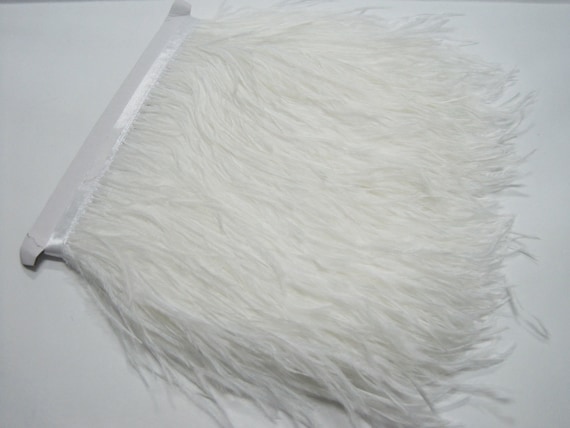 White Ostrich Feather Trim - 1 Yard Sewn-on Fringe For Costumes, Decor, Crafting