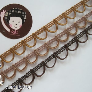 5 yards Brown Loop trim, loop trim, braided trim, button looping trim, brown button loop, loop lace, brown scallop lace, brown braid trim