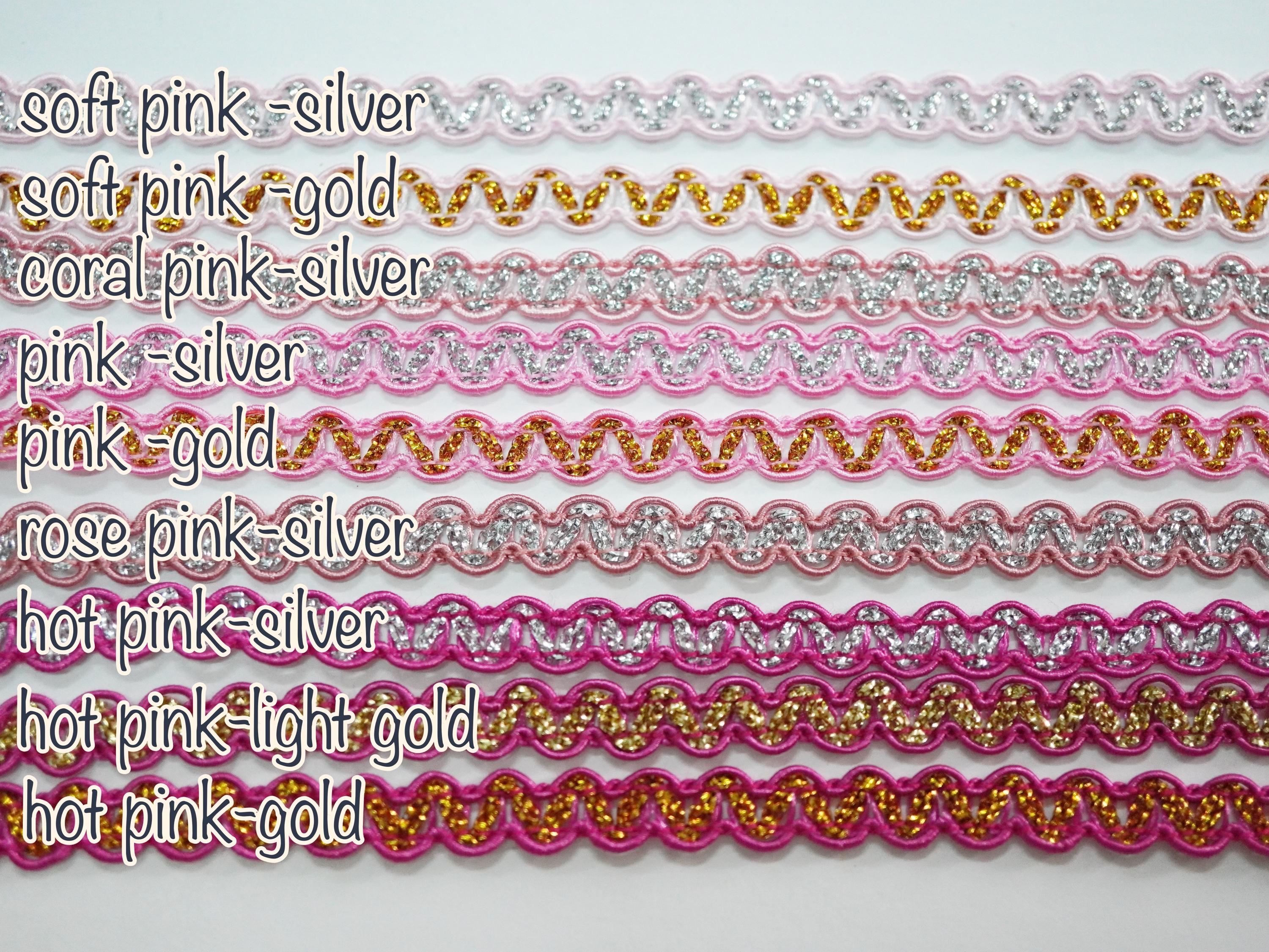 5 Yards Pink Rick Rack With Silver/gold Metallic, Pink Trim, Pink Rick ...