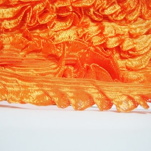 5 Yards Orange-Red Ruffle Trim 1.4 cm-wide, Ruffle Trim, Orange Trim, Ruffle Trim, Organza Ruffle Trim, NON-Elastic Trim, Shiny Ruffle Trim