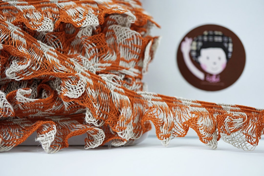 Mustard Ruffle Trim 5 Yards Mahogany Linen Ruffle Trim, Ruffle Lace, Linen Lace Trim, Linen ...
