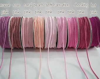 5 Yards 3 mm Pink Twisted Cord, Shocking Pink Twisted Cord, Rose Pink Twisted Cord, hot pink round cord
