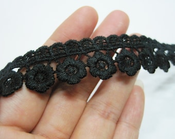 5 yards Black Flower Lace, Crochet lace trim, Ivory lace trim, Cotton Trim, Black Cotton Trim, flower lace, black lace trim, black trim