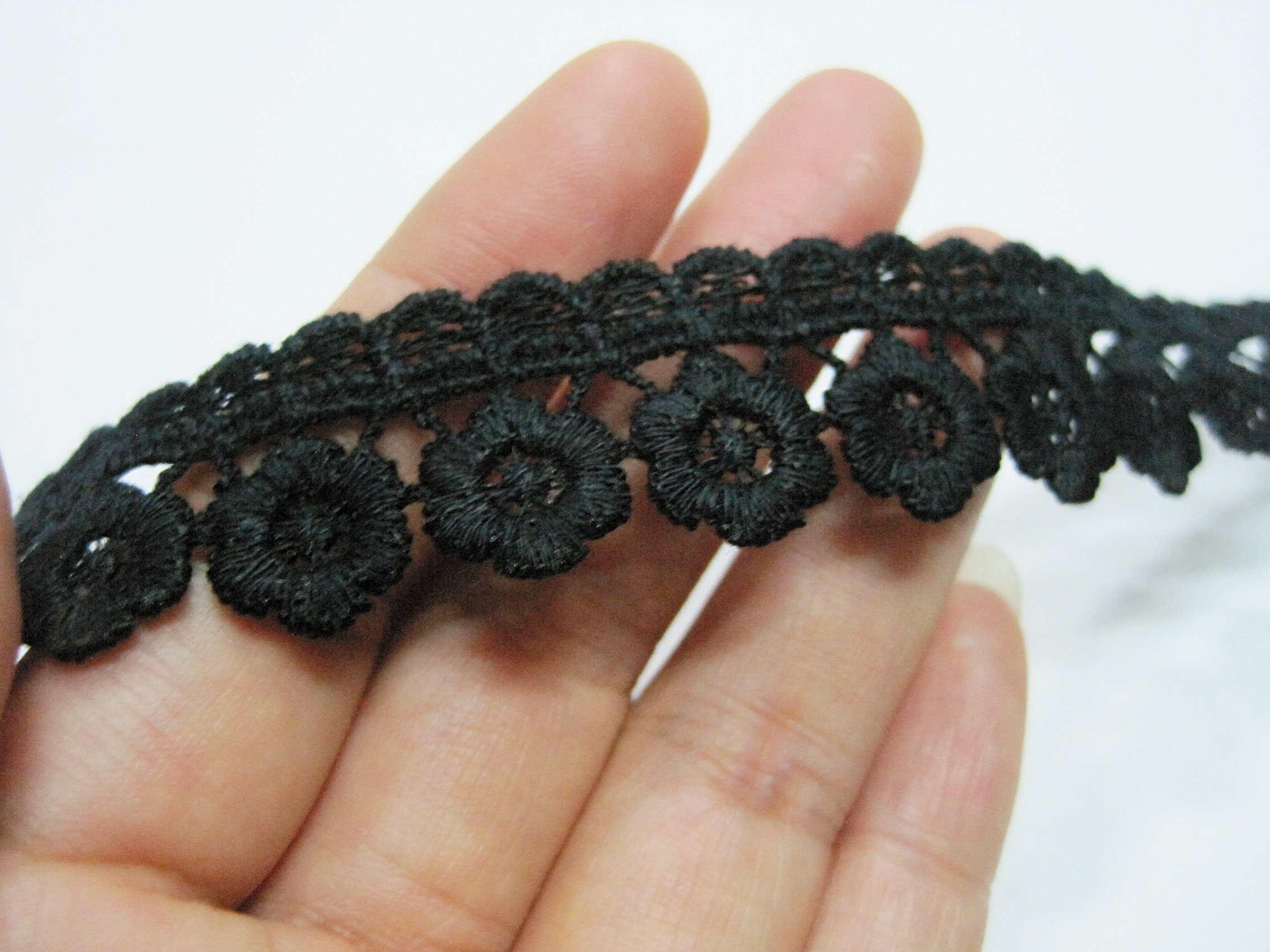 3//4 inch wide floral Lace trim antique white//gold selling by the yard