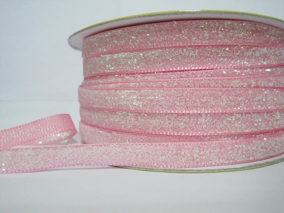 5 Yards 3/8 Carnation Pink Glitter Ribbon, Glitter, Velvet Ribbon