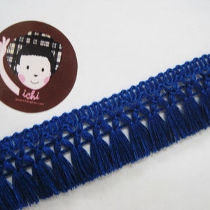 5 Yd 1-1/4&quot; Azure Cotton Tassel Trim, Blue Trim, Blue tassel fringe, wholesale trim, Blue tassel trim, Blue chainette fringe, navy blue