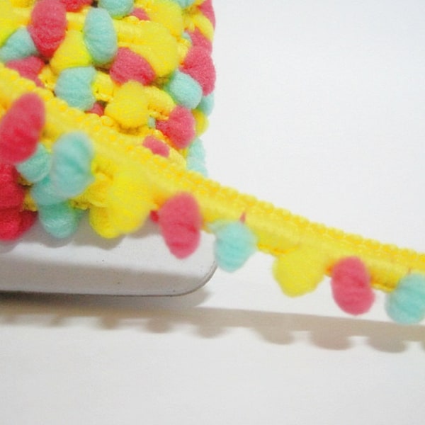 5 Yards Mini Pom Pom Trim, yellow+shocking pink+mint (pom size 0.5 cm) Pom Pom Trim, Colorful trim, Rainbow Trim, pom pom garland, pom poms