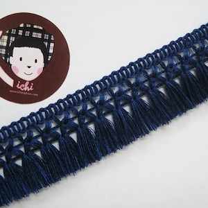 5 Yd 1-1/4&quot; Navy Blue Cotton Tassel Trim, Blue Trim, Blue tassel fringe, wholesale trim, Blue tassel trim, Blue chainette fringe, navy blue