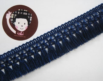 5 Yd 1-1/4" Navy Blue Cotton Tassel Trim, Blue Trim, Blue tassel fringe, wholesale trim, Blue tassel trim, Blue chainette fringe, navy blue