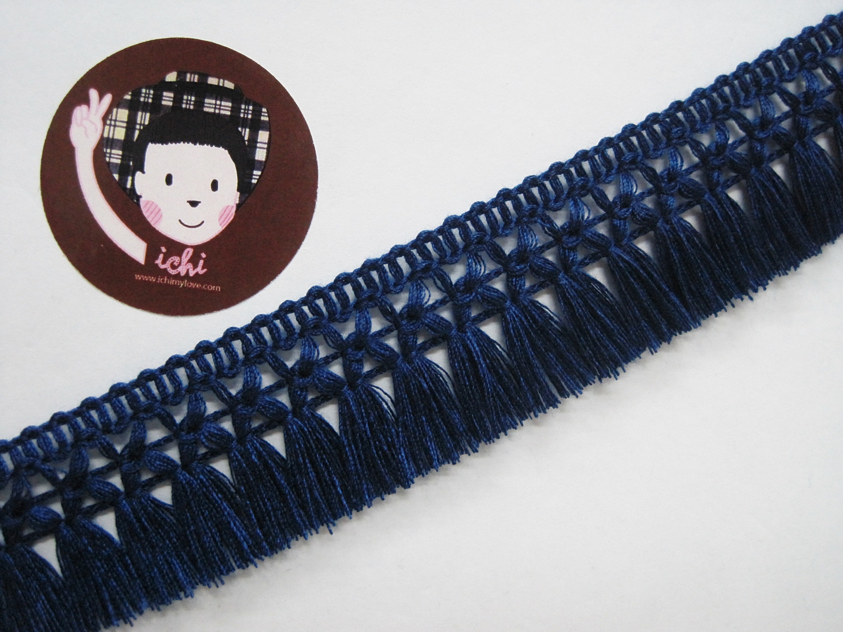 5 Yd 1-1/4" Navy Blue Cotton Tassel Trim, Blue Trim, Blue tassel fringe, wholesale trim, Blue tassel trim, Blue chainette fringe, navy blue