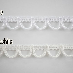 5 yards de bordure bouclée blanche, bordure bouclée, bordure tressée, bordure bouclée pour boutons, passante pour boutonnage blanche, dentelle blanche, dentelle bouclée, dentelle festonnée blanche