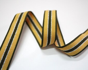 5 yards 3/4" Dark Green-Gold Ribbon with Silver Metallic
