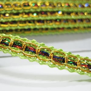 5 Yards 5/16" Braid Trim, Lime Green-Gold Braid trim, Gimp Braid, Braided Gimp Trim, Scroll Braid, Gold metallic trim, green gimp braid