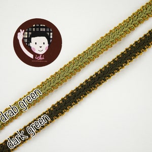 5 yards Green Gimp Braid with Gold Metallic Edge, Gimp Braid, Braided Gimp Trim, Scroll Braid Trim, Chinese Braided Trim, green gimp braid