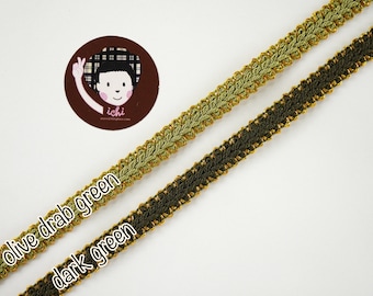 5 yards Green Gimp Braid with Gold Metallic Edge, Gimp Braid, Braided Gimp Trim, Scroll Braid Trim, Chinese Braided Trim, green gimp braid