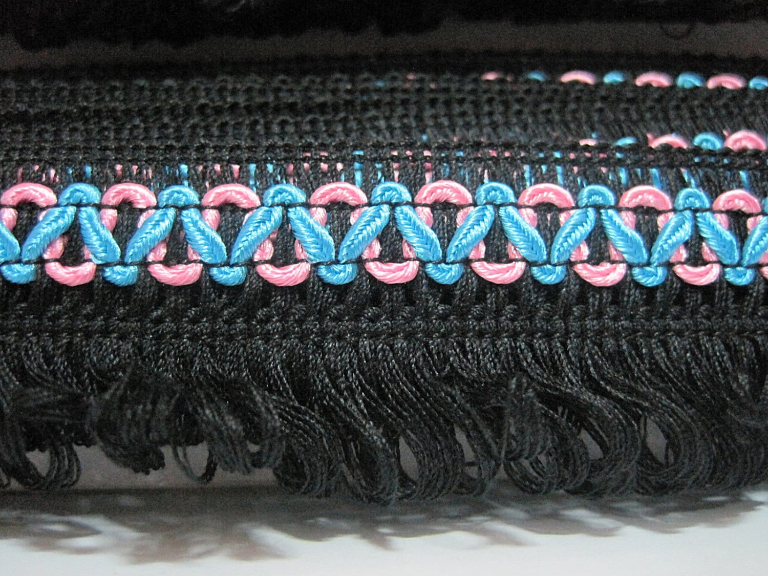 5 yards de bordure noire, bordure bleue, franges, bordure noire, vente en gros de bordures, franges, bordures bouclées, bordures bouclées à pampilles,