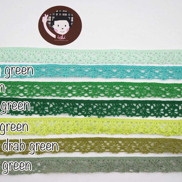 5 yards 9/16" Green Crochet Lace Trims, Lace Trim, Crochet Lace Trim, Cotton Lace Trim, Lace Trim Ribbon, Green Lace Trim,Green Crochet Lace