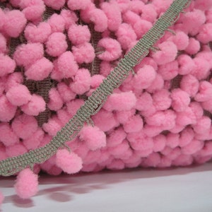 5 yards Pink Mini Pom Pom with Warm Gray Trim, Mini Pom Pom Trim, pink pom pom, Wholesale trims, 2-tone pom pom trim, pink pom pom fringe