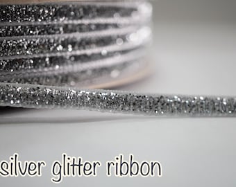 5 Yards 3/16 "Silber Metallic Glitter Band
