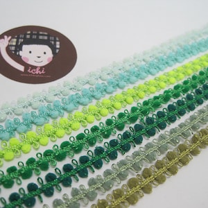 5 yards groene picot kleine pom pom-rand, mini-pom pom-rand, picotrand, pom pom-franje, mint-rand, mint-pom pom-rand, munt picotrand, groen