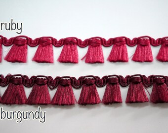5 Yards Red Silky Tassel Trim, Tassel Trim, Tassel fringe, wholesale trim, shiny tassel trim, dress fringe, ruby tassel, red tassel fringe