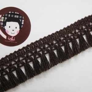5 Yd 1-1/4&quot; Dark Brown Cotton Tassel Trim, Brown Trim, Brown tassel fringe, wholesale trim, brown tassel trim, brown chainette fringe, brown