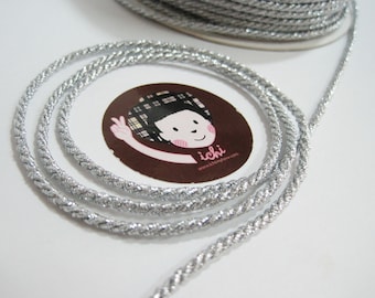 5 Yd 2.5 mm Silver Metallic Twisted Cord, Silver Twisted Cord, Braided cord, jewelry making cord, gray twisted cord, silver cord, gray cord