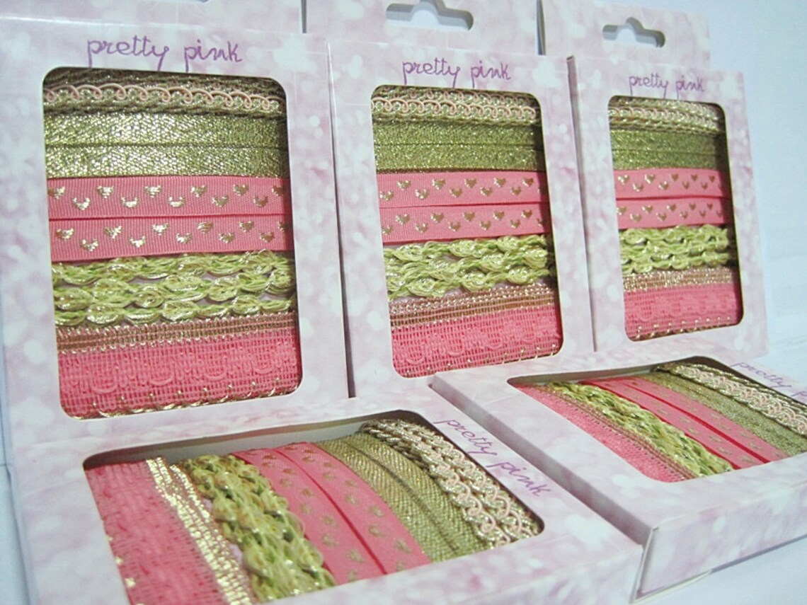 Pink Trim Set 1 Trim Set Pink Trim Gold Trim Gold Ribbon Etsy