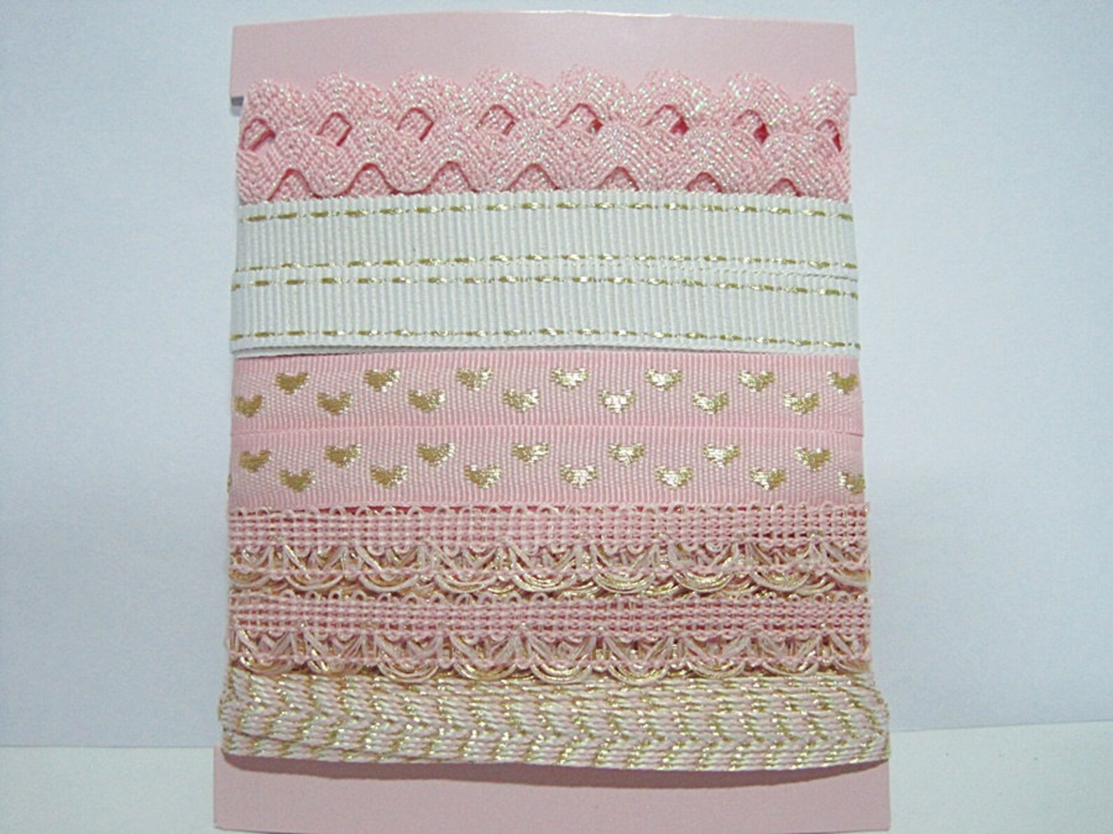Pink Trim Set 3 Trim Set Pink Trim Gold Trim White Ribbon Etsy