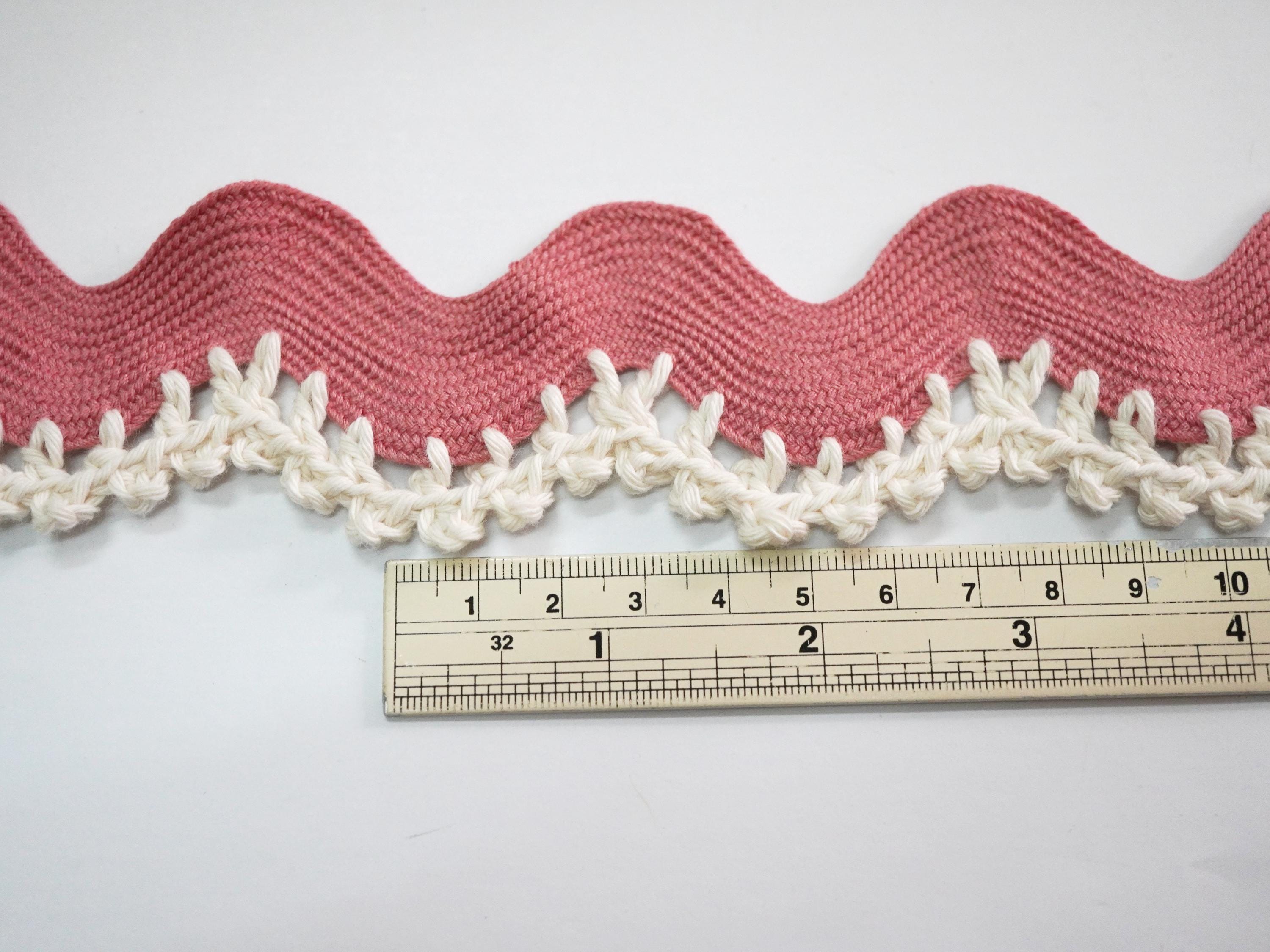 Rose Pink Crocheted Rick Rack Trim, Handmade Crochet Lace, Jumbo Rick ...