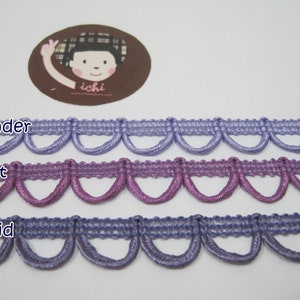 5 yards de bordure bouclée violette, bordure bouclée, bordure tressée, bordure bouclée pour bouton, boucle pour bouton violet, dentelle violette, dentelle bouclée, dentelle festonnée violette