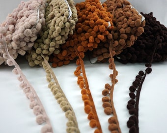 5 Yards 1.2 cm Brown Pom Pom Trim, brown pom pom fringe, Pom Pom Fringe, brown trim, Pom pom yarn, Wholesale Trim, Brown Large Pom Pom, tan