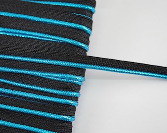 5 Yards 1/4" Black Aqua Blue Metallic Lip Cord Piping, edge piping, decorative edging, lip cord edge, upholstery edging, black edge piping