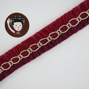 5 yards Ruby Burgundy Double Sided Fringe, tassel fringe, 2 sides fringe, 2 side tassel trim, double sided fringe trim, red tassel fringe