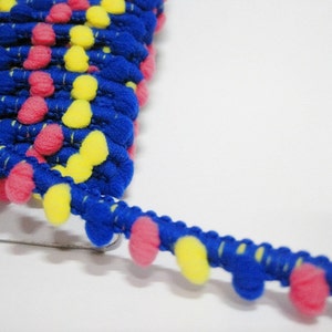 5 Yards Mini Pom Pom Trim, blue+shocking pink+yellow (pom size 0.5 cm) Pom Pom Trim, Colorful trim, Rainbow Trim, pom pom garland, pom poms