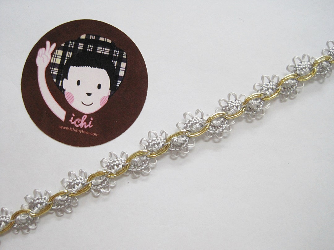 5 Yards Silver Picot Rick Rack With Gold Braided, Gray Trim, Gray Picot ...