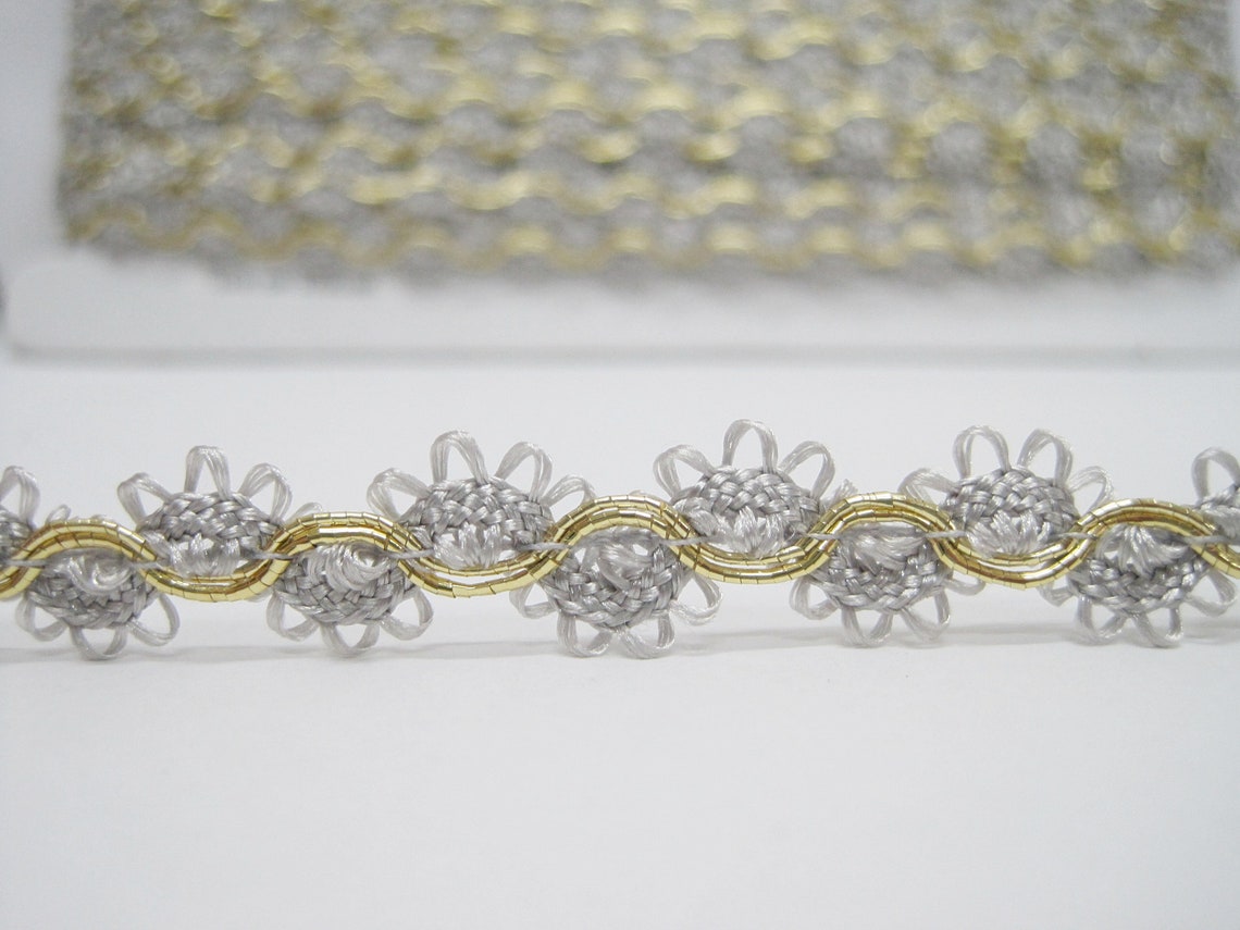 5 Yards Silver Picot Rick Rack With Gold Braided, Gray Trim, Gray Picot ...