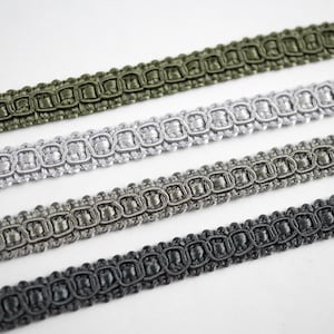 5 yardas de adorno trenzado de 5/16", adorno trenzado plateado, adorno trenzado con galón, adorno trenzado con volutas, adorno trenzado chino, adorno de cinta gris